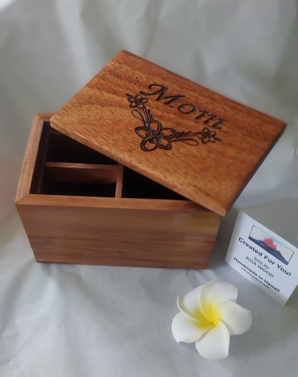 Mom's Koa Wood Jewelry Box - Handmade in Volcano, Hawaii 
