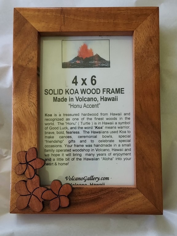 4x6 solid koa wood frame with plumeria accent
