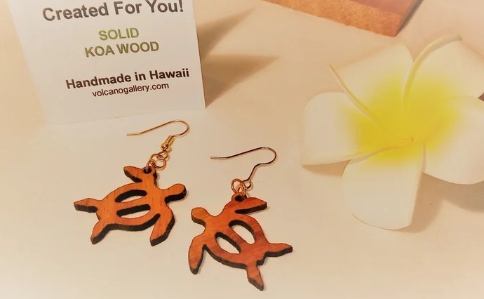Koa Wood Petroglyph Honu (Turtle) Earrings