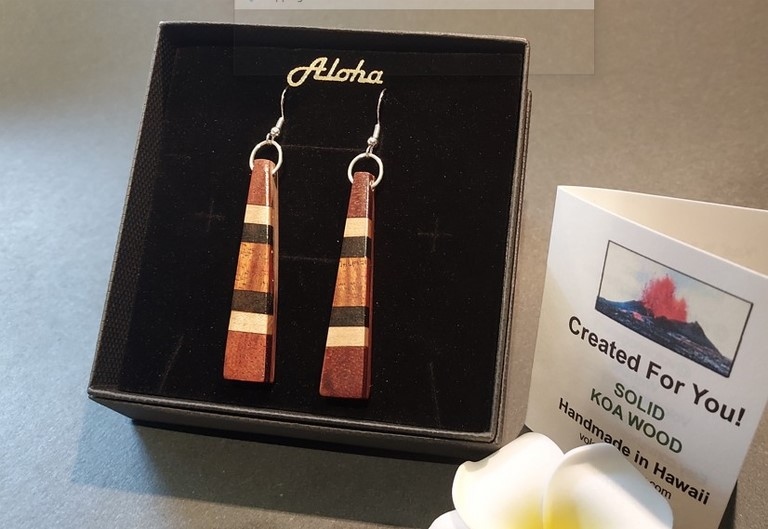 Koa Wood Dangle Earrings  - Segmented Design