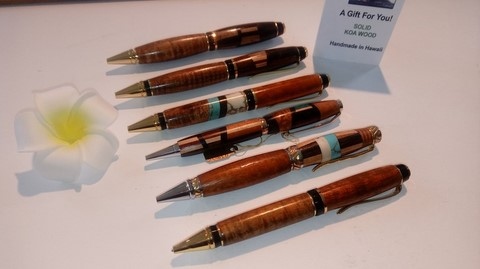 Hand-turned Koa Wood Collector Pens. Made in Volcano Hawaii